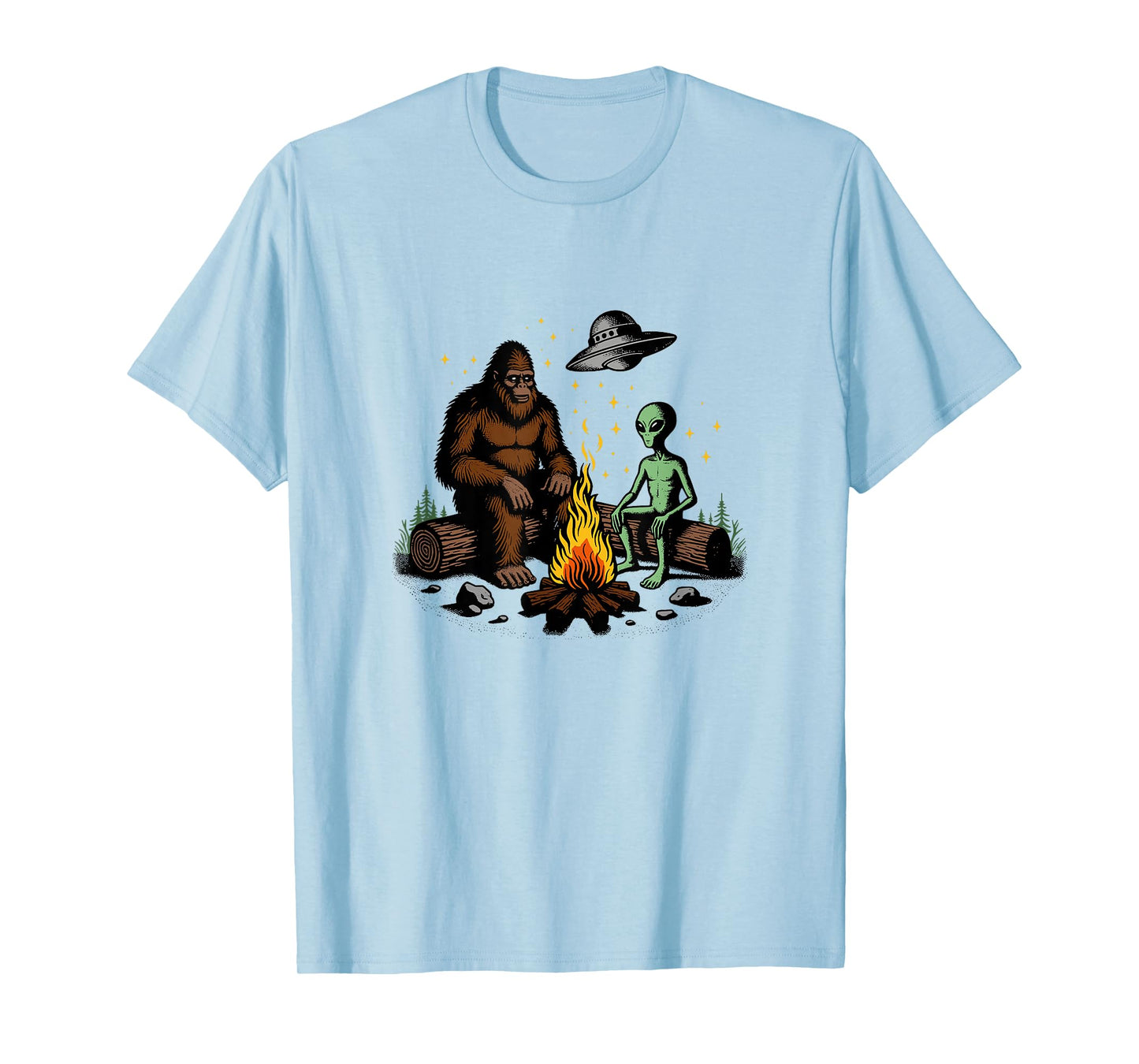 Bigfoot And Alien Campfire Gifts For Outdoor Lovers T-Shirt