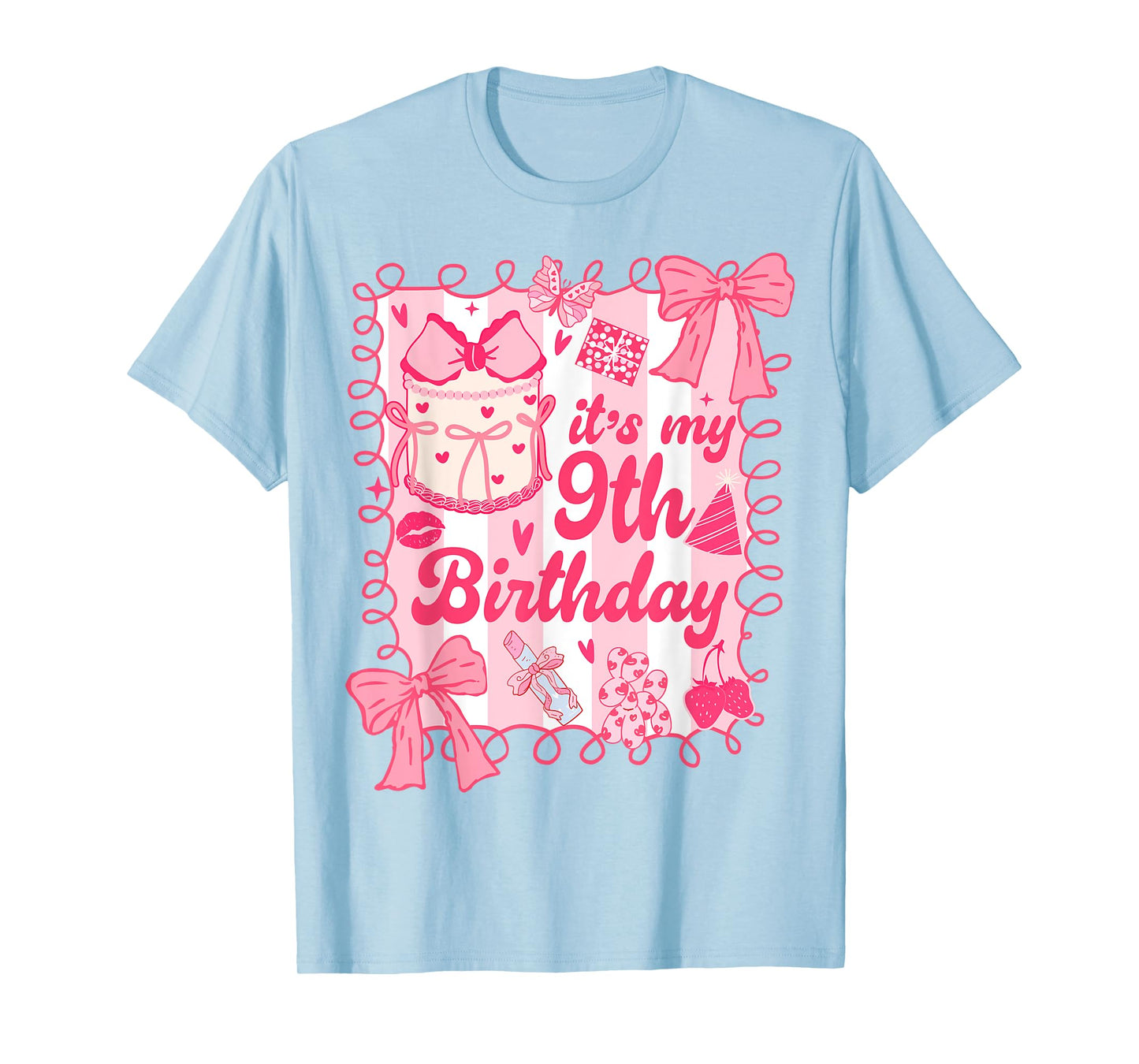 Kid It's My 9th Birthday Coquette Aesthetic 9 Years Old Girl T-Shirt