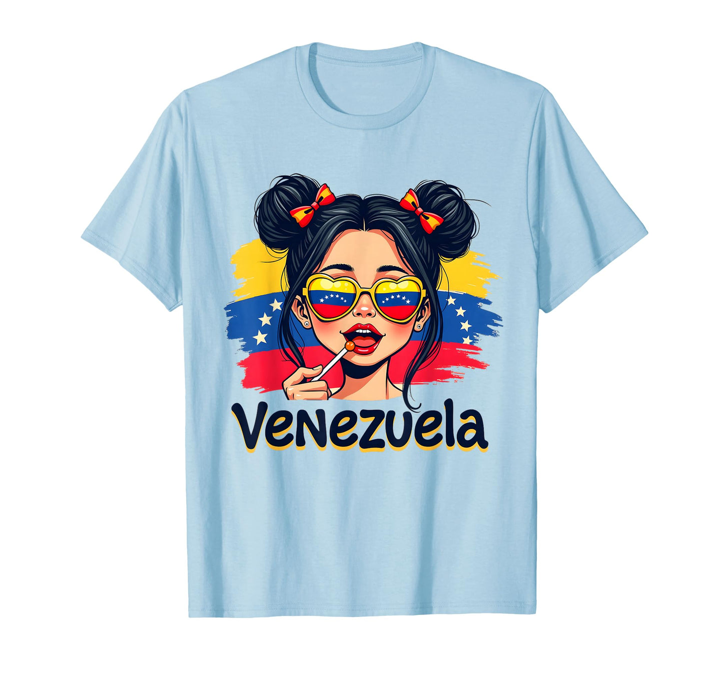 Messy Bun Girl Venezuela Pride Latina Venezuelan Women Girls T-Shirt