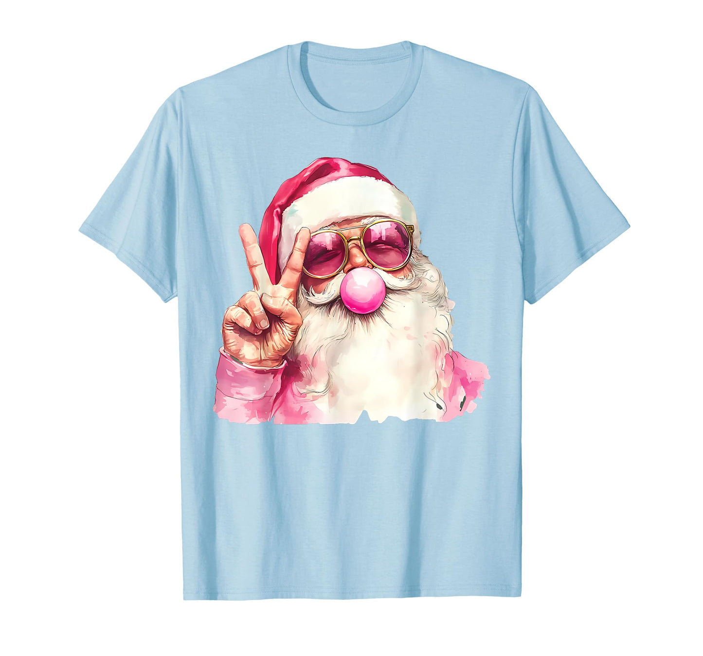 Santa Claus Blowing Bubble Gum Pink Sunglasses Christmas T-Shirt