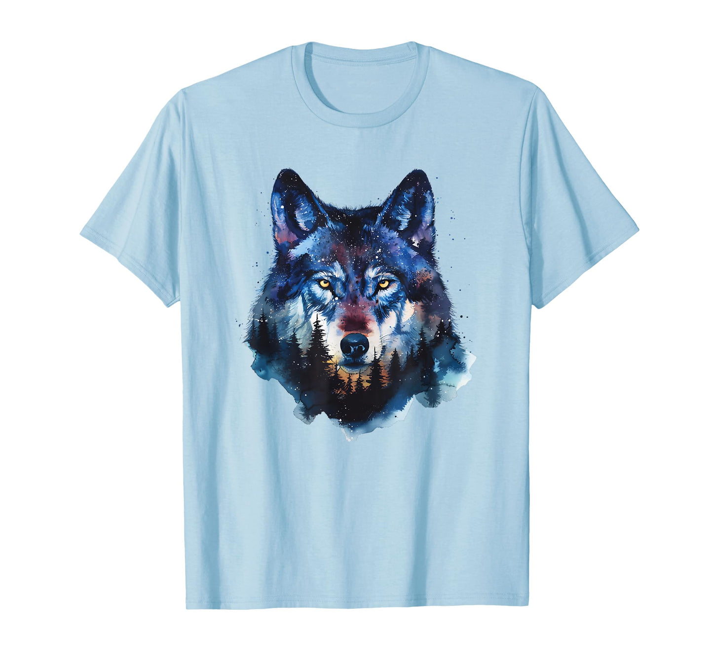Wolf Splash Art Animal Face Forest Landscape Wolf T-Shirt