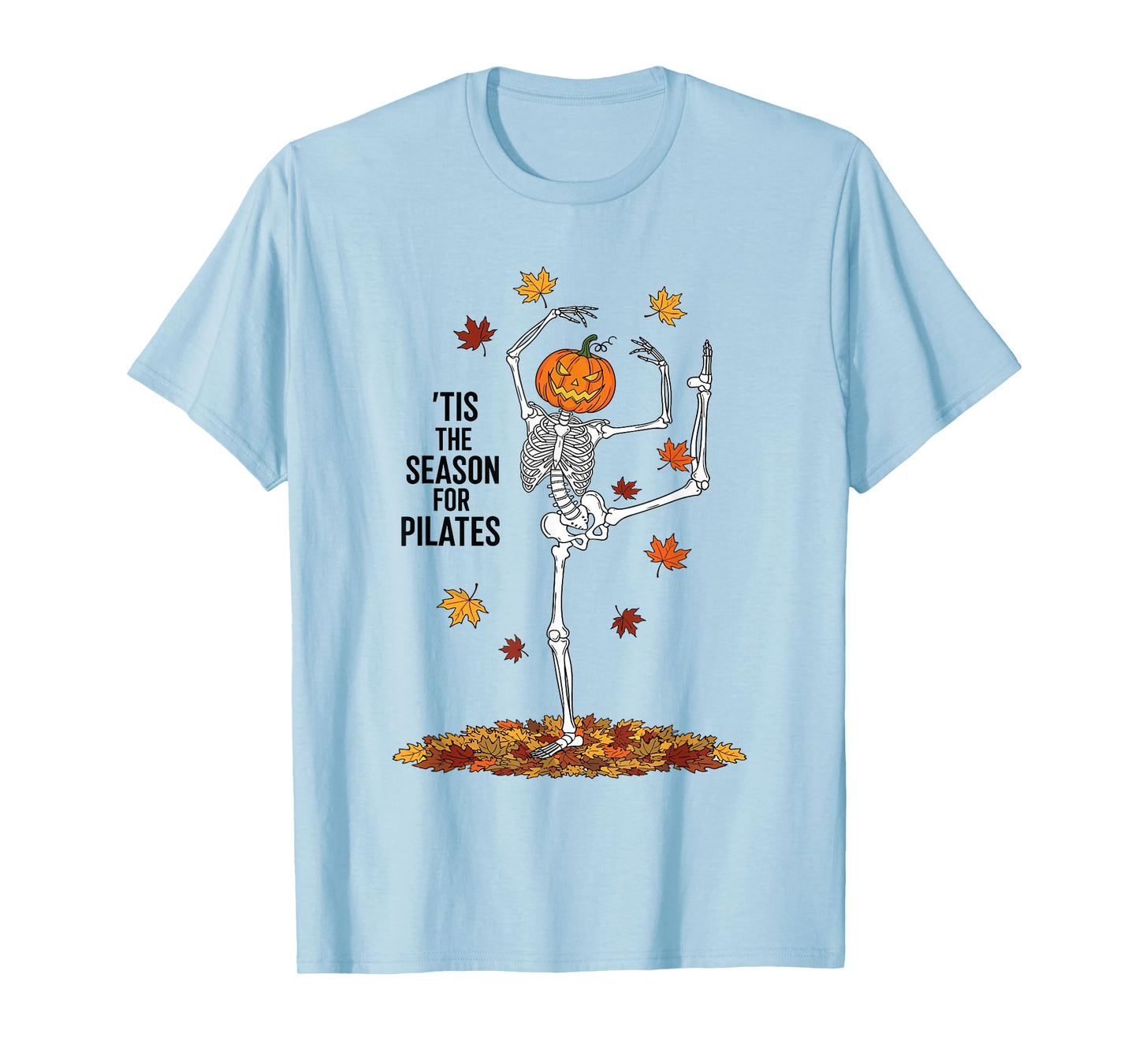 Funny Pilates Skeleton Pumpkin Yoga Halloween Fall Workout T-Shirt