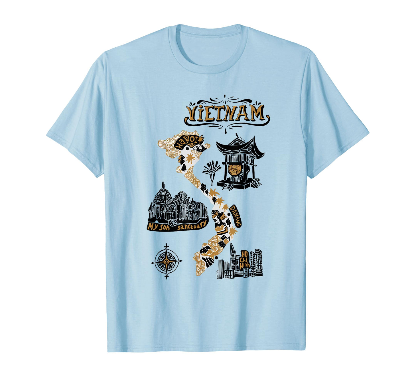 Travel Asia Vietnam Map Hanoi Ho Chi Minh Vacation Souvenir T-Shirt