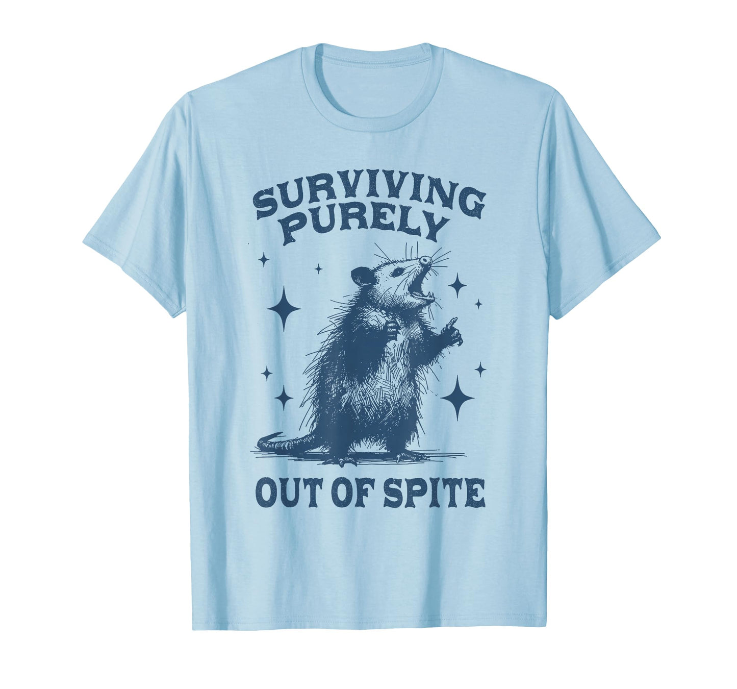 Surviving Purely Out of Spite Womens Retro Opossum Meme T-Shirt