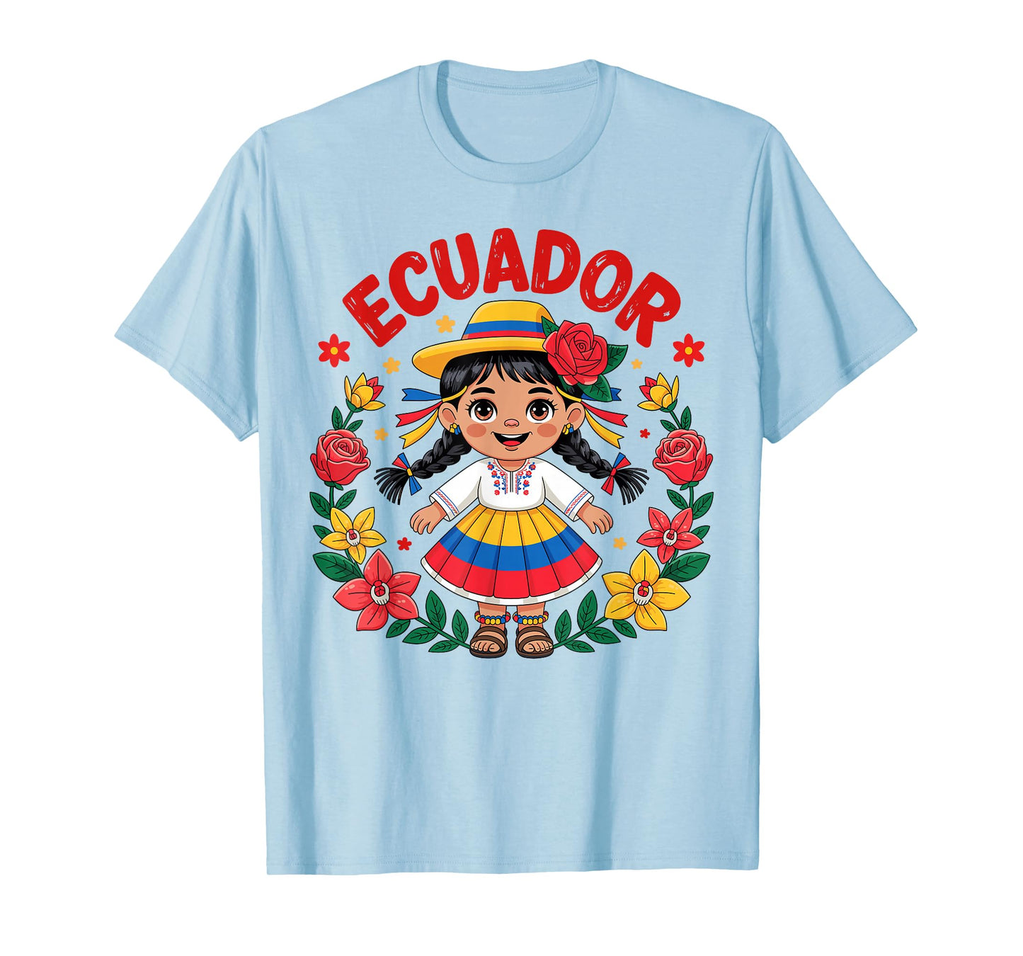 Cute Ecuador Girl Traditional Dress Flag Colors Art for Kids T-Shirt