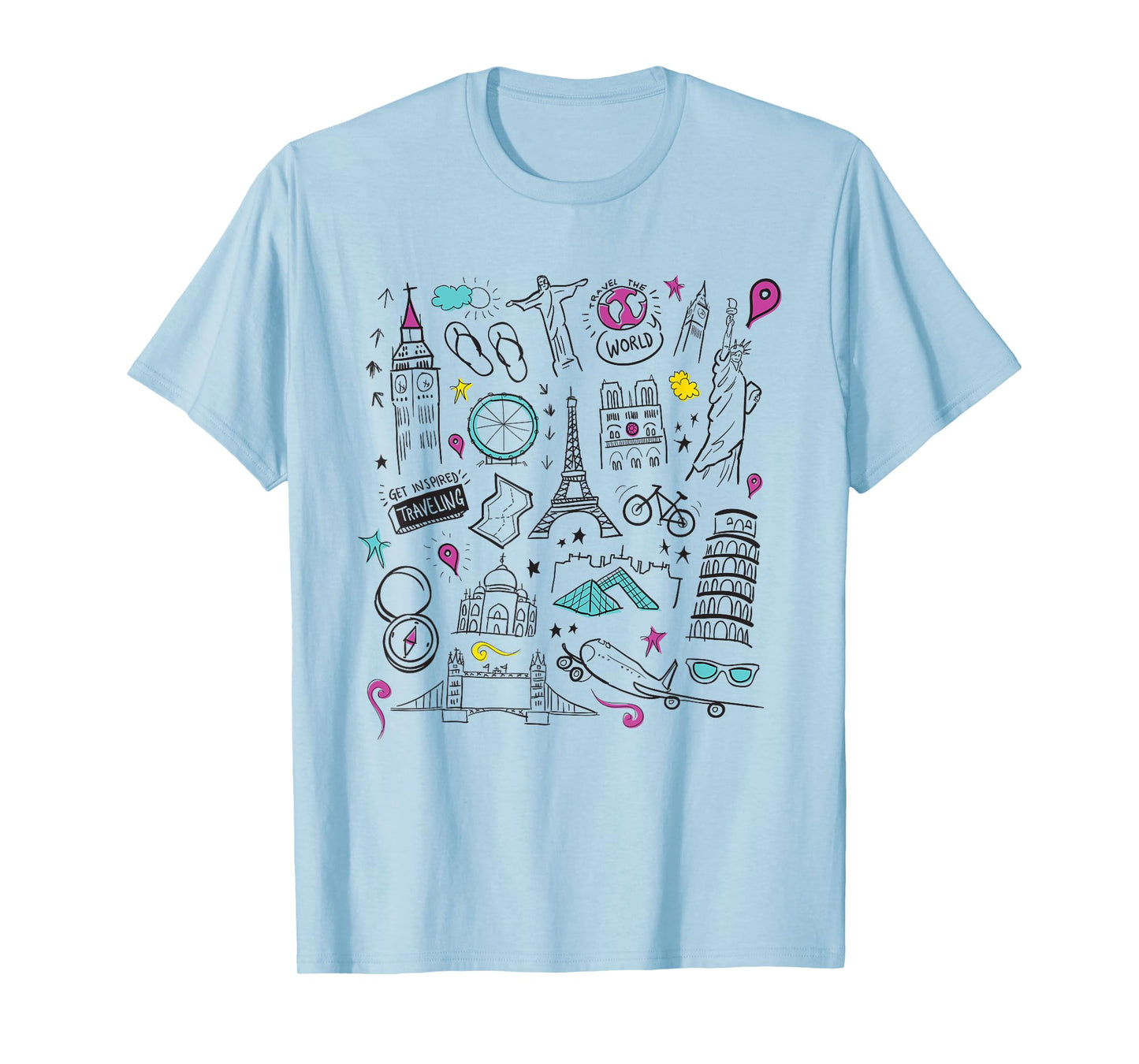 World Travel shirt Eiffel tower, Statue of Liberty, Big Ben T-Shirt