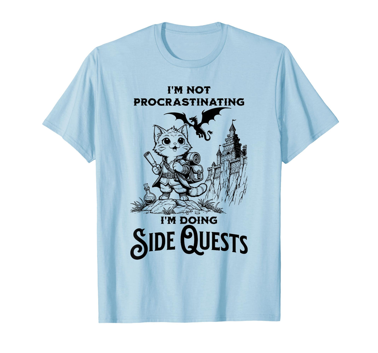 I'm Not Procrastinating I'm Doing Side Quests RPG Gamer Cat T-Shirt