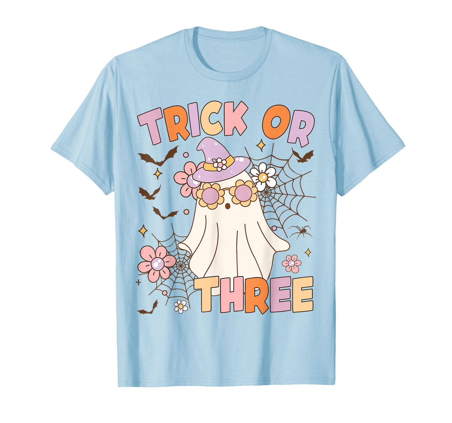 Trick or Three Cute Ghost Groovy 3rd Birthday Spooky 3 Years T-Shirt
