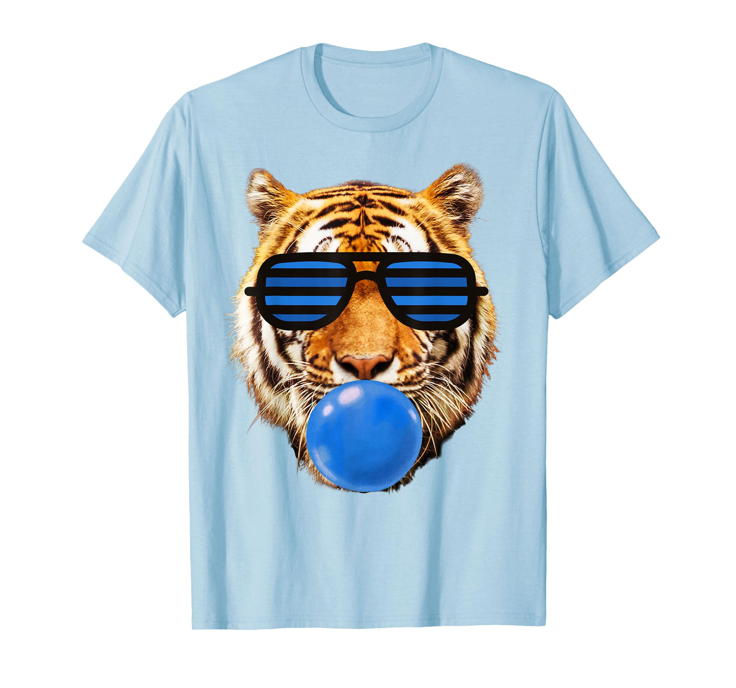 Blue Bubble Gum Tiger Face Stripe Sunglasses Tiger Head T-Shirt