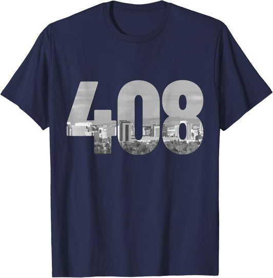 San Jose 408 Area Code Vintage Skyline California T-Shirt - T-Shirt | Navy