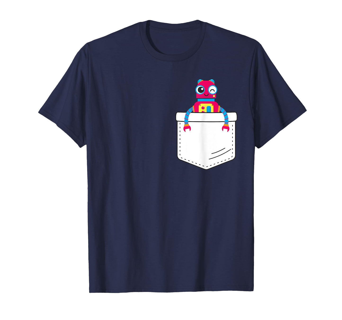 Cute robot inside fake pocket, boys robot shirt T-Shirt