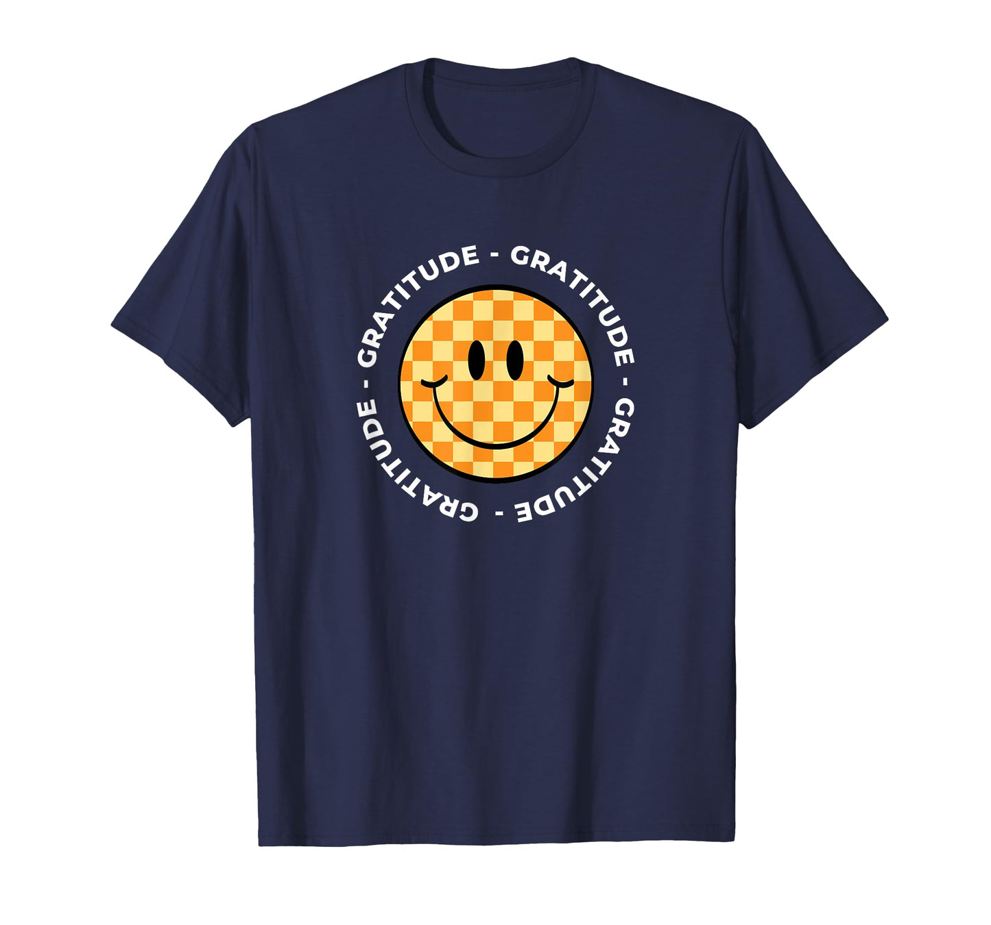 MATTER OF VIBES Gratitude Retro Groovy Unisex-Adults & Unisex-Kids T-Shirt Black Small Short Sleeve Checkered Retro T-Shirt