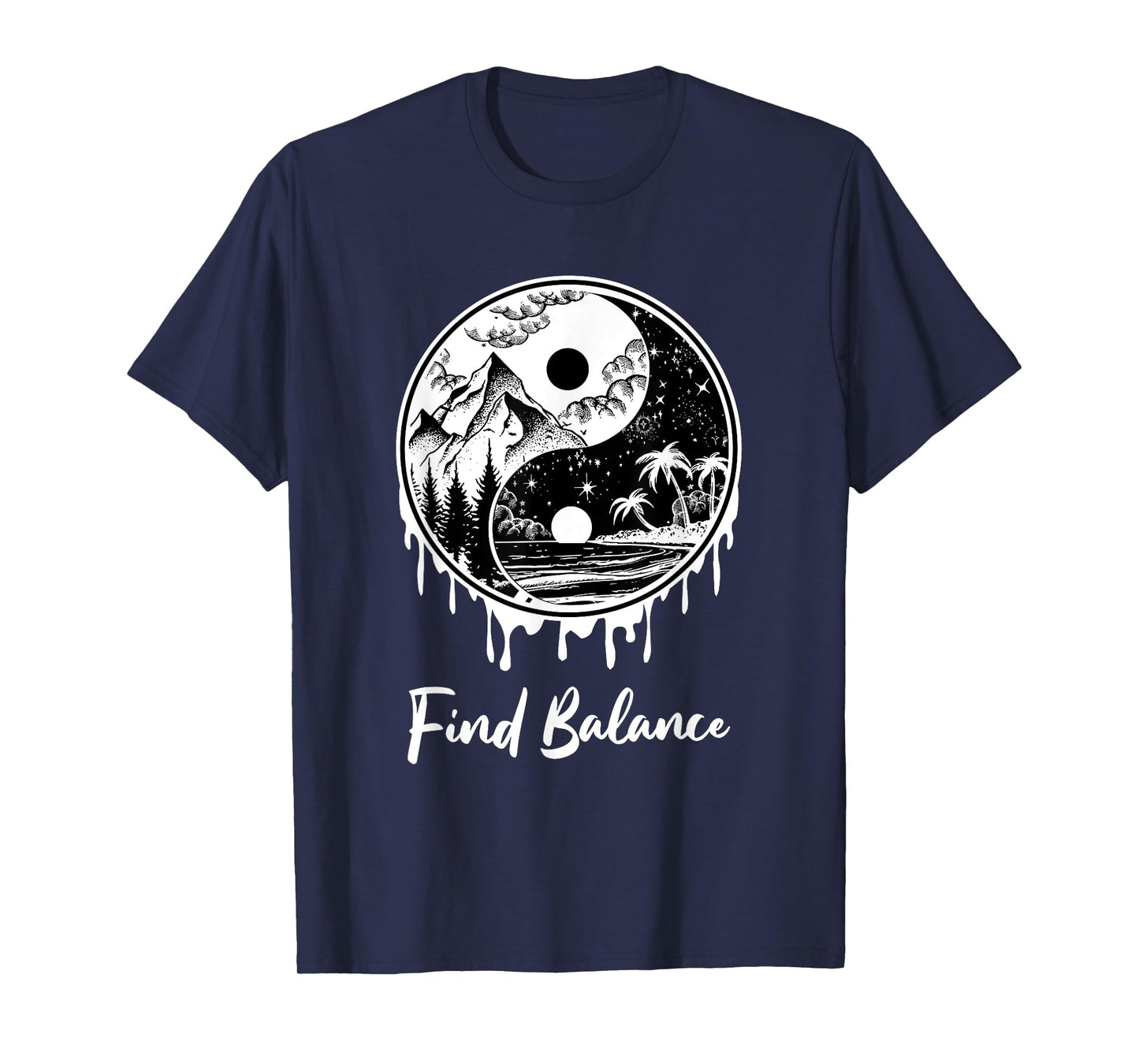 Yin Yang Find Balance Symbol Nature Night Day Mountain Beach Men Women T-Shirt