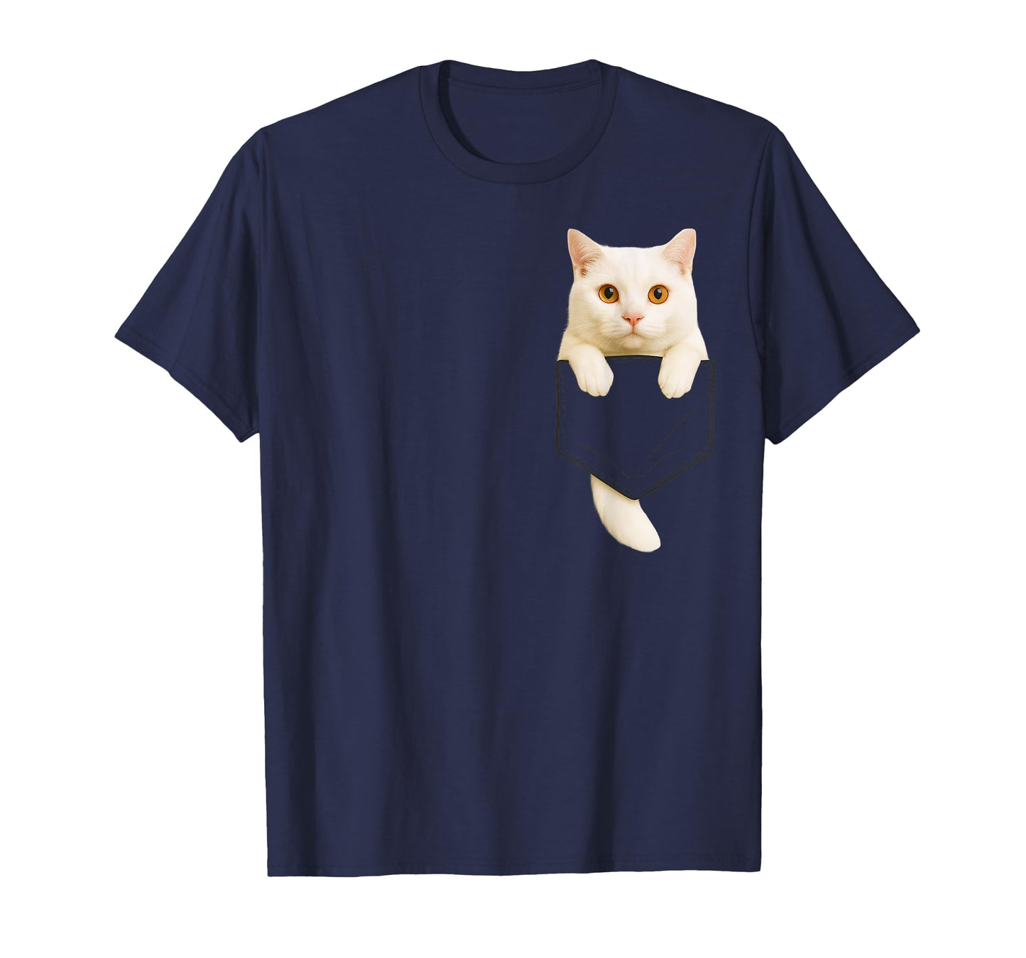 Cute White Cat Pocket Funny Gifts Cat Mom Cat Dad Cat Lover T-Shirt