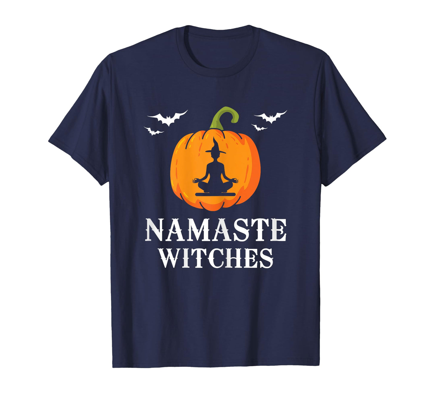 Womens Namaste Witches Pumpkin Yoga meditation Halloween Women Fun T-Shirt