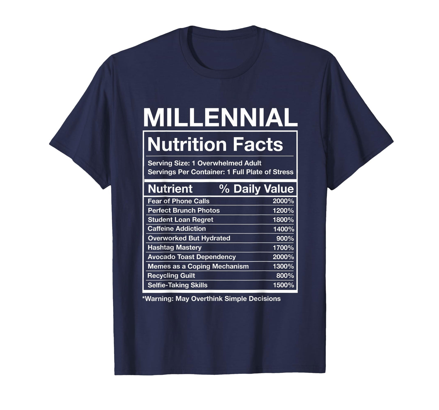 Millennial Nutrition Facts - Funny Generation Meme T-Shirt