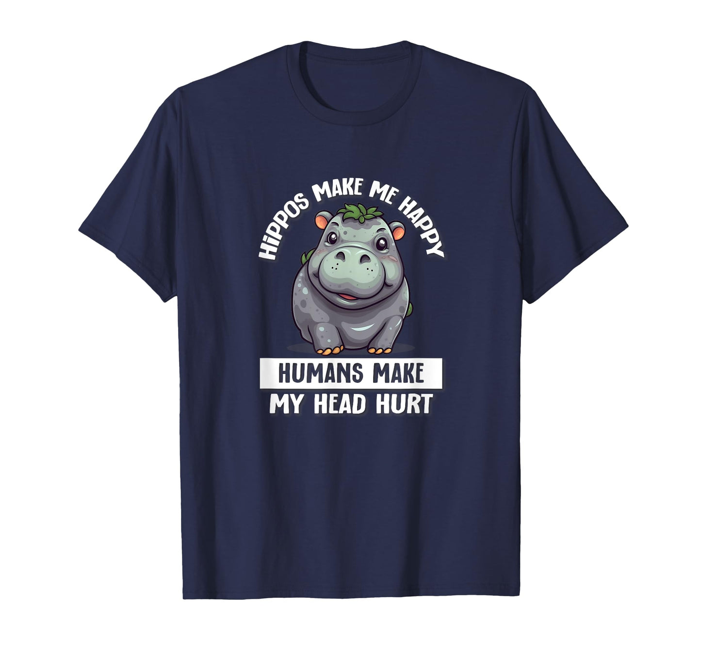 Hippo Gifts Shirts & Hoodies Hippo T-Shirt Women's Black Cartoon Hippo T-Shirt Casual T-Shirt S