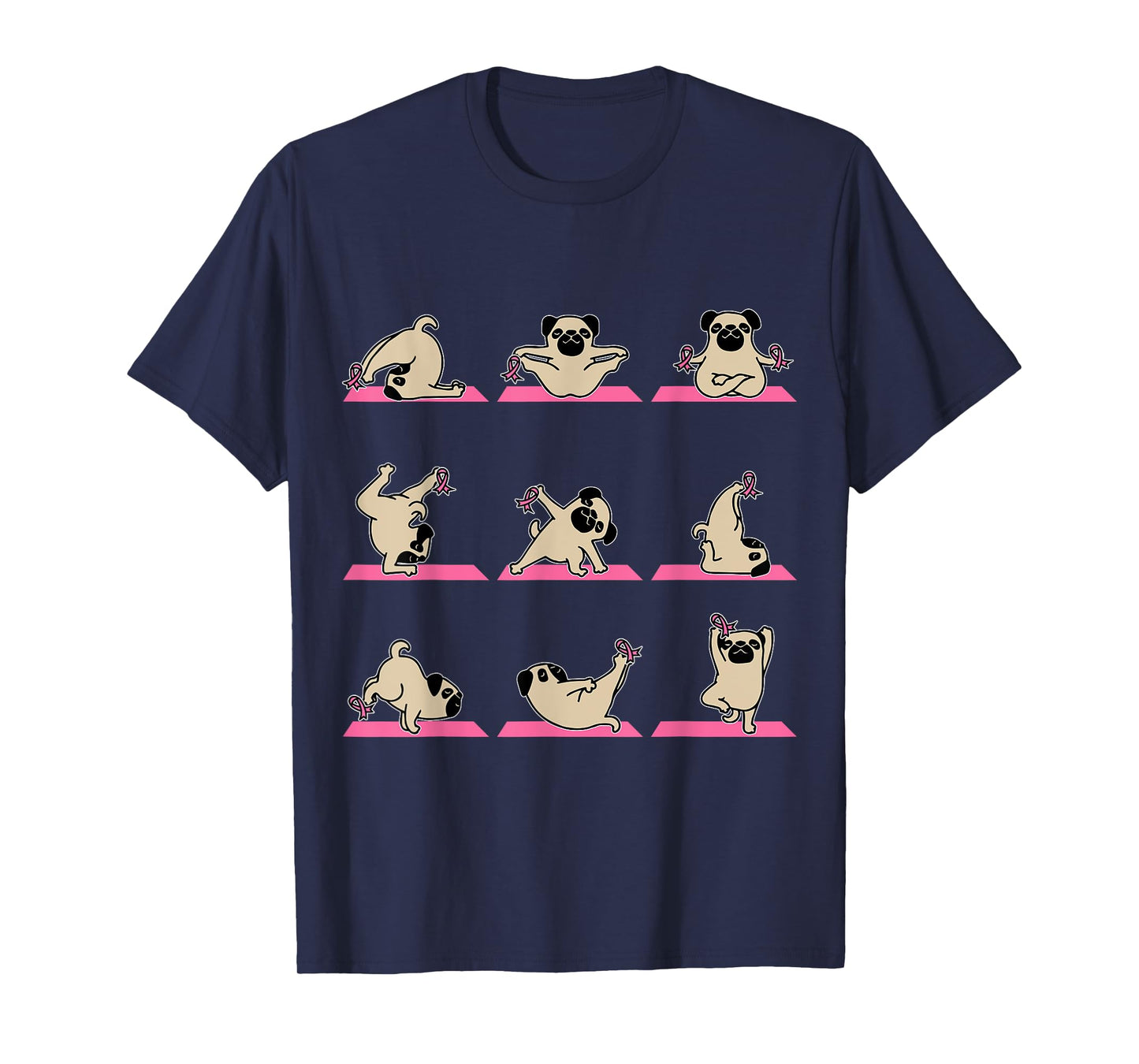 Pug Yoga Pink Ribbon Funny Dog Breast Cancer Awareness Gifts T-Shirt for Men Women Kids