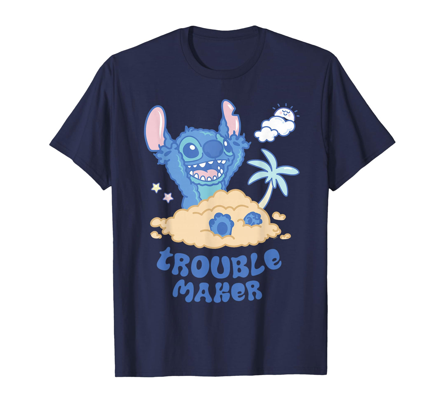 Disney Stitch Fluffy Summer Beach Sand Pile "Trouble Maker" T-Shirt