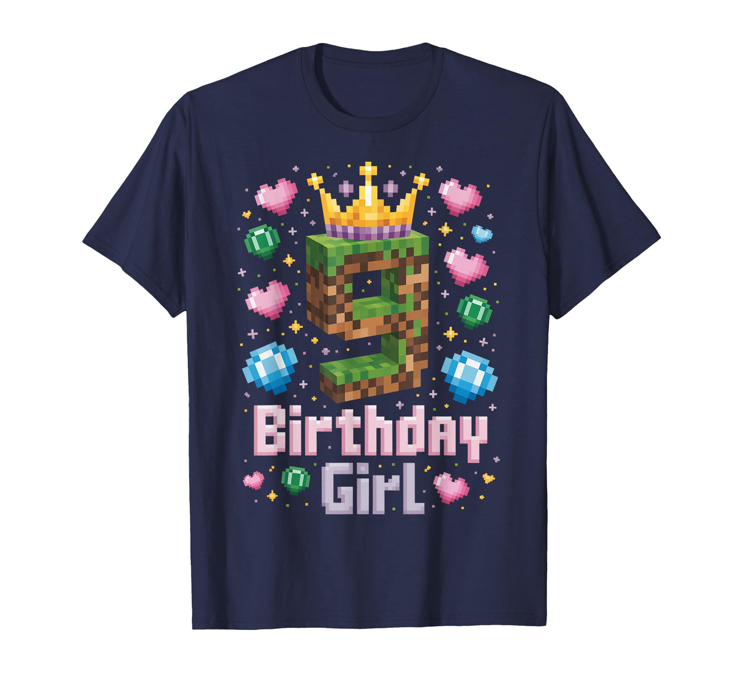 9th Birthday Girl Shirt Gaming Pixel Number Party 9 Year Old T-Shirt