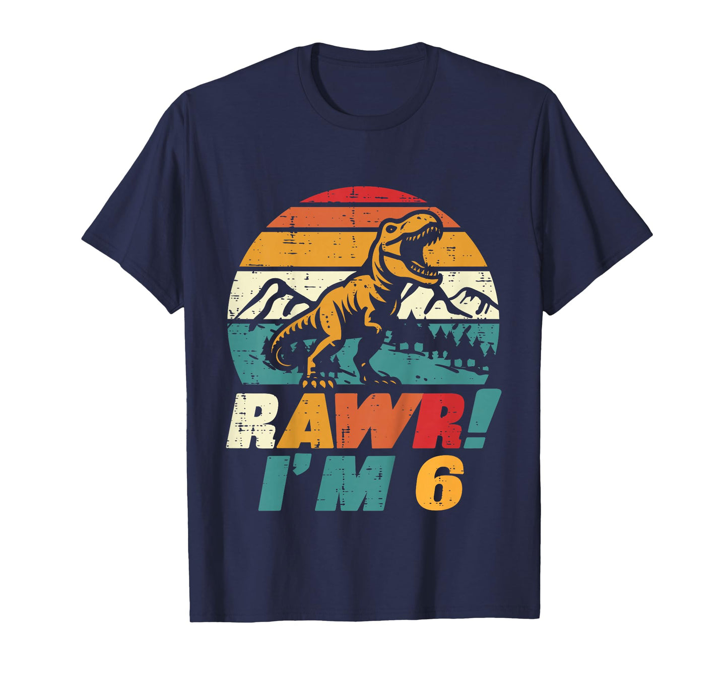 Kids 6th Birthday Dinosaur Rawr Im 6 Retro Bday Trex Boys Kids T-Shirt