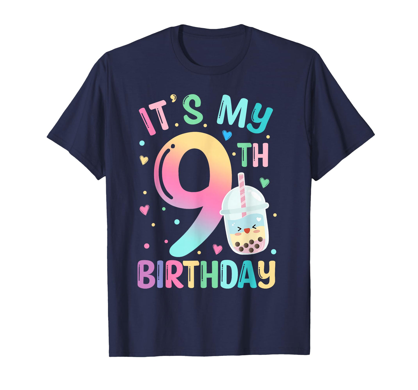 It's My 9th Birthday Bubble Boba Tea Party 9 Year Old Girl T-Shirt