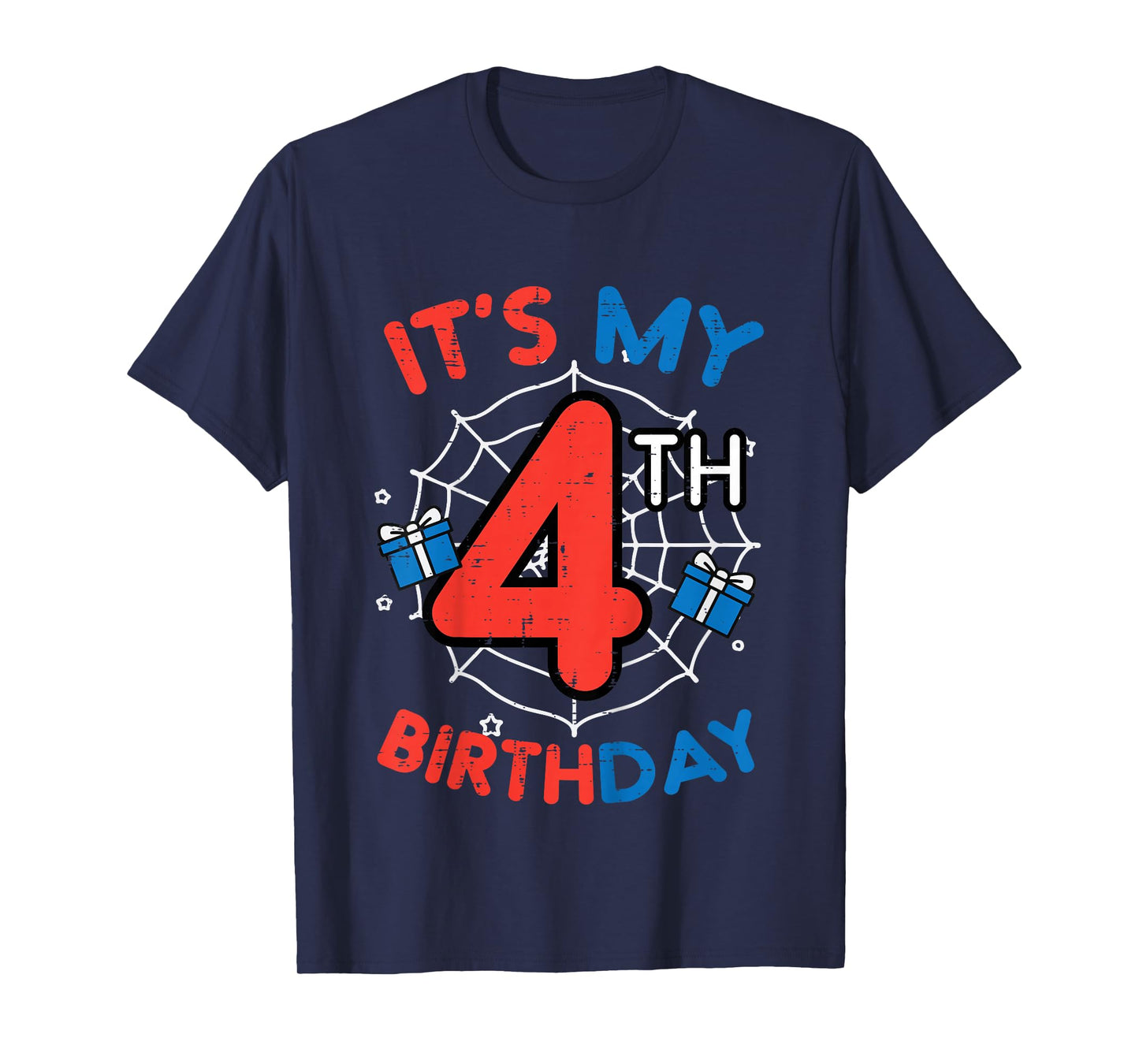 Its My 4th Birthday Spider Web 4 Year Old Bday Boys Kids T-Shirt