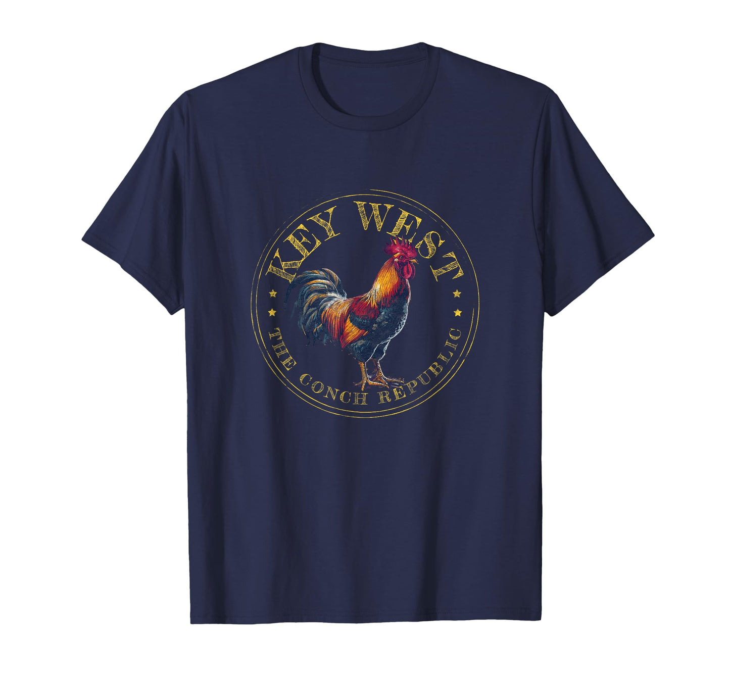 Key West Rooster FL The Conch Republic Funny Souvenir T-Shirt, Small, Blue
