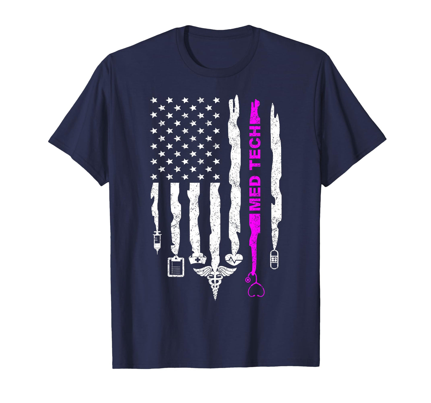 Funny Patriotic Med Tech USA Flag Nurses Med Tech Week Gifts Women Men T-Shirt