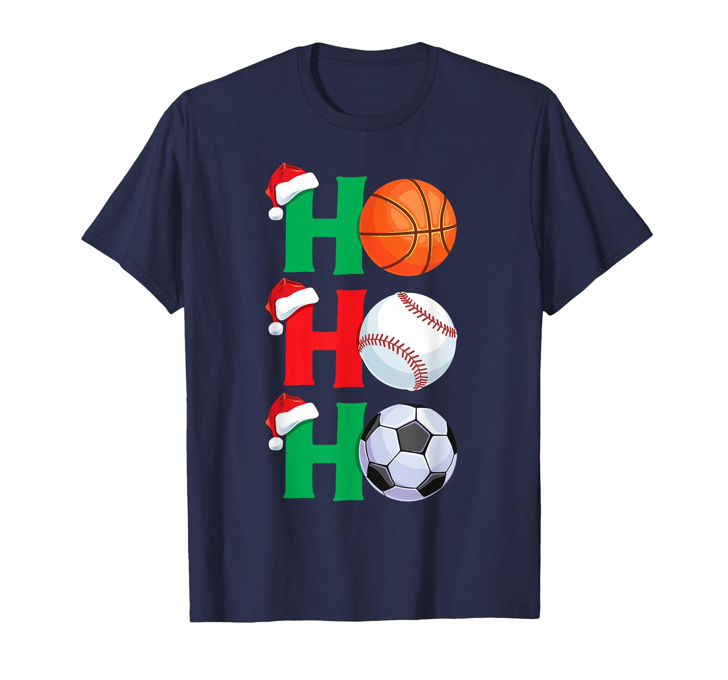 Ho Ho Ho Boys Christmas Sports Basketball Baseball Soccer T-Shirt