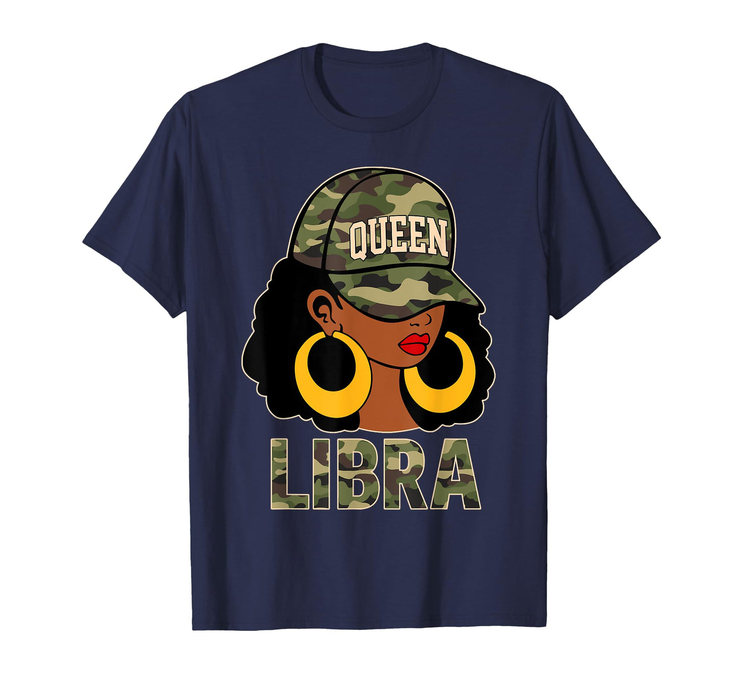 Libra Queen Black Woman Cap Hat Camo Afro Girl Zodiac T-Shirt