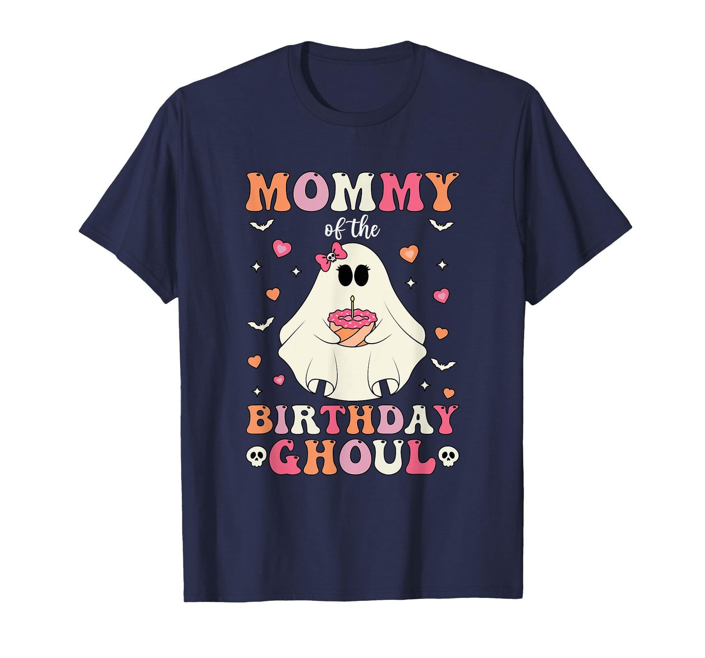 Mommy Of The Birthday Ghoul Groovy Halloween Ghost 2024 T-Shirt
