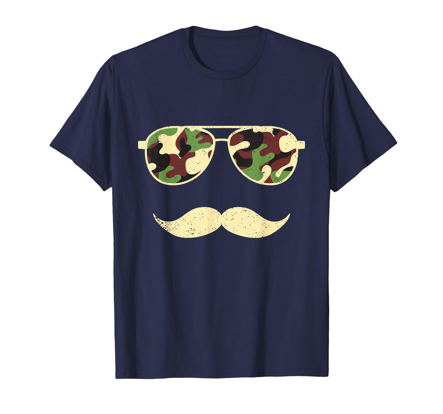 Camo Sunglasses Mustache Funny Retro Camo Veterans Day T-Shirt