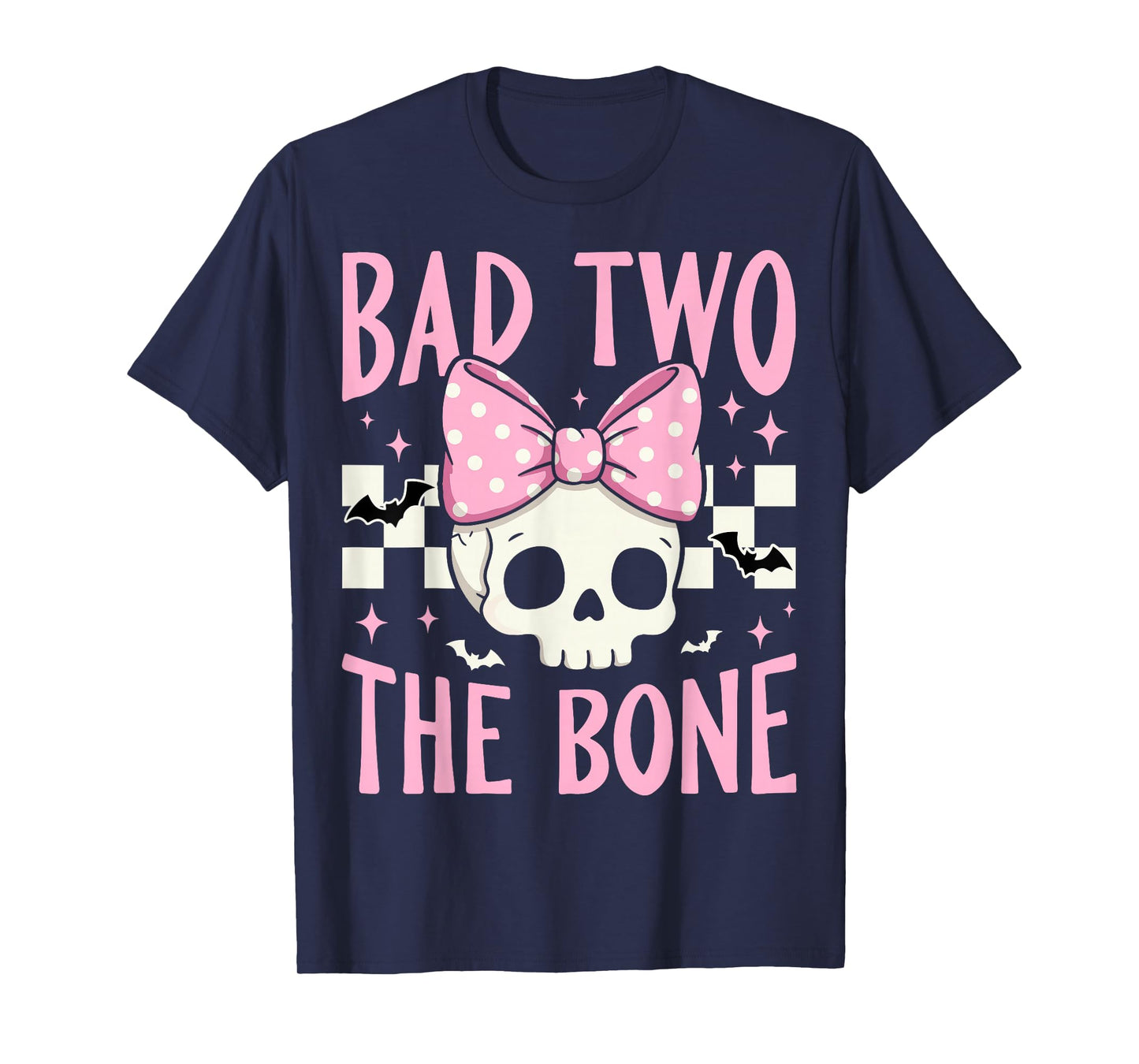 Bad Two The Bone Skull with Pink Bow for Halloween T-Shirt