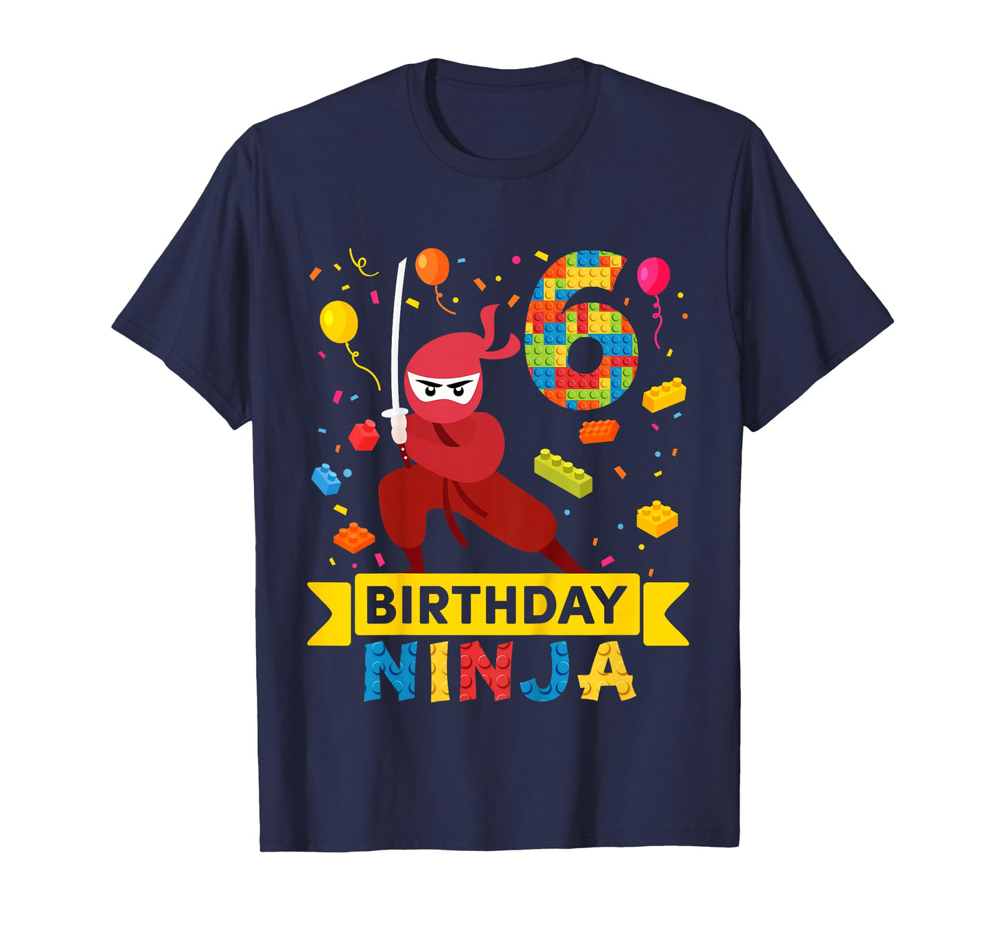 Kids 6 Year Old Building Blocks Ninja 6th Birthday Boy T-Shirt