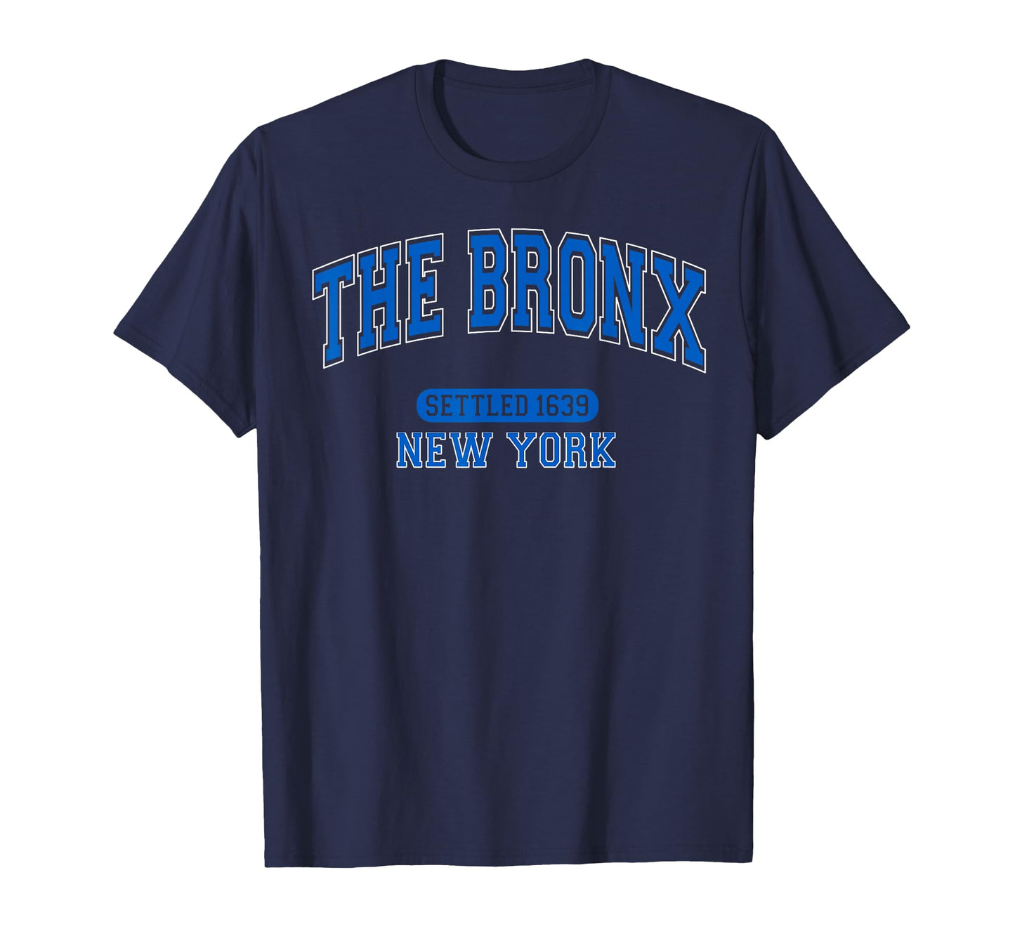 The Bronx New York Settled 1639 Vintage Sports Arched Blue T-Shirt