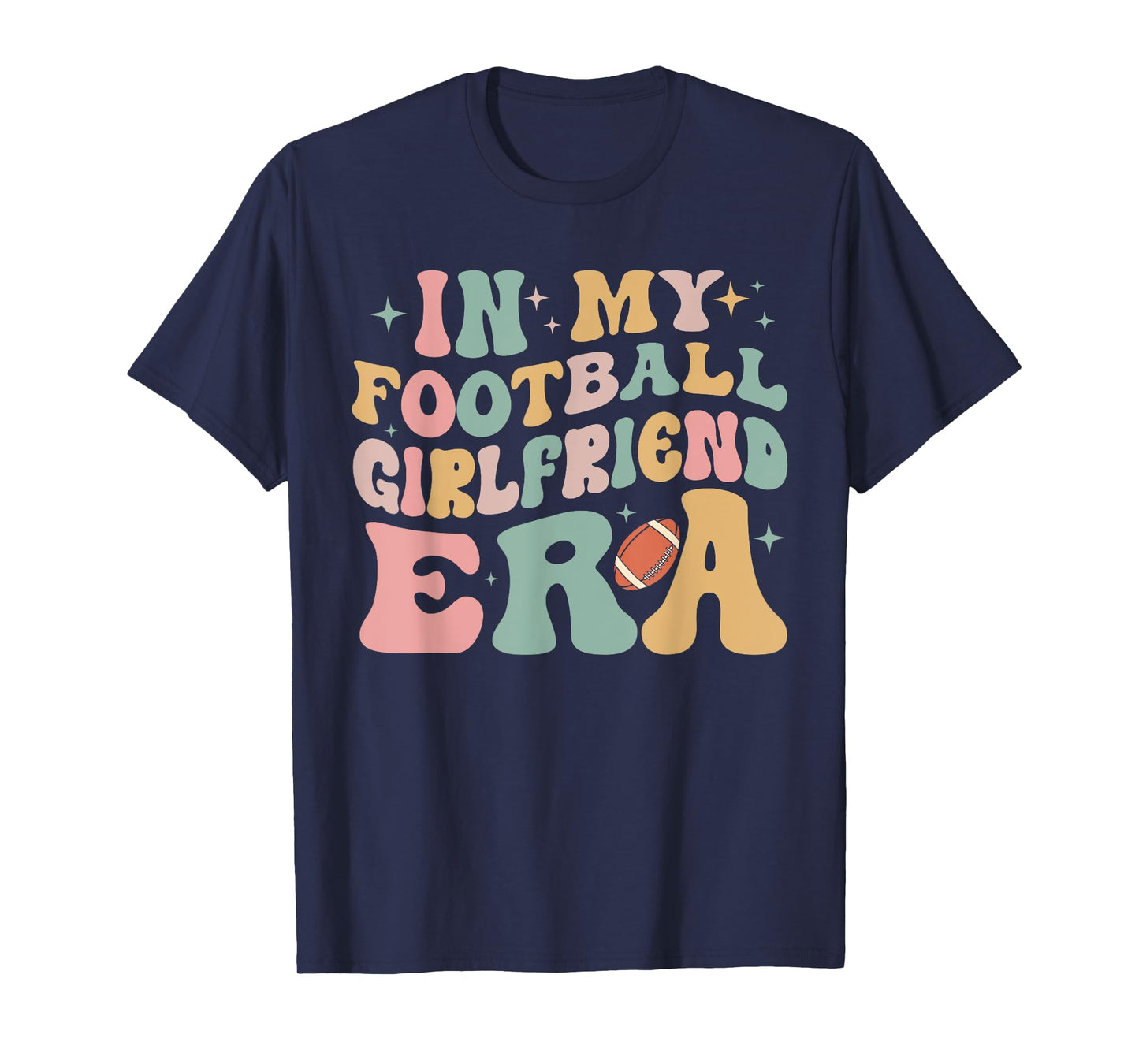 In My Football Girlfriend Era Tee Retro Groovy Football T-Shirt Black, Multicolor Small Unisex-Adults