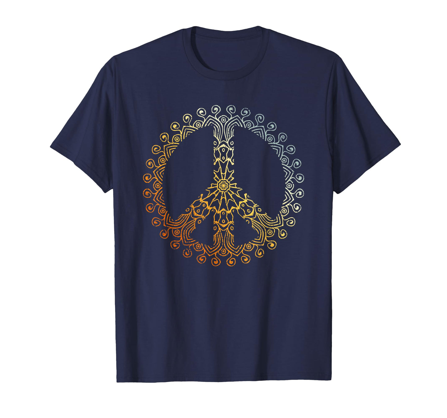 Sunny Neutral Boho Yoga Ornate Mandala Peace Sign Hippie T-Shirt