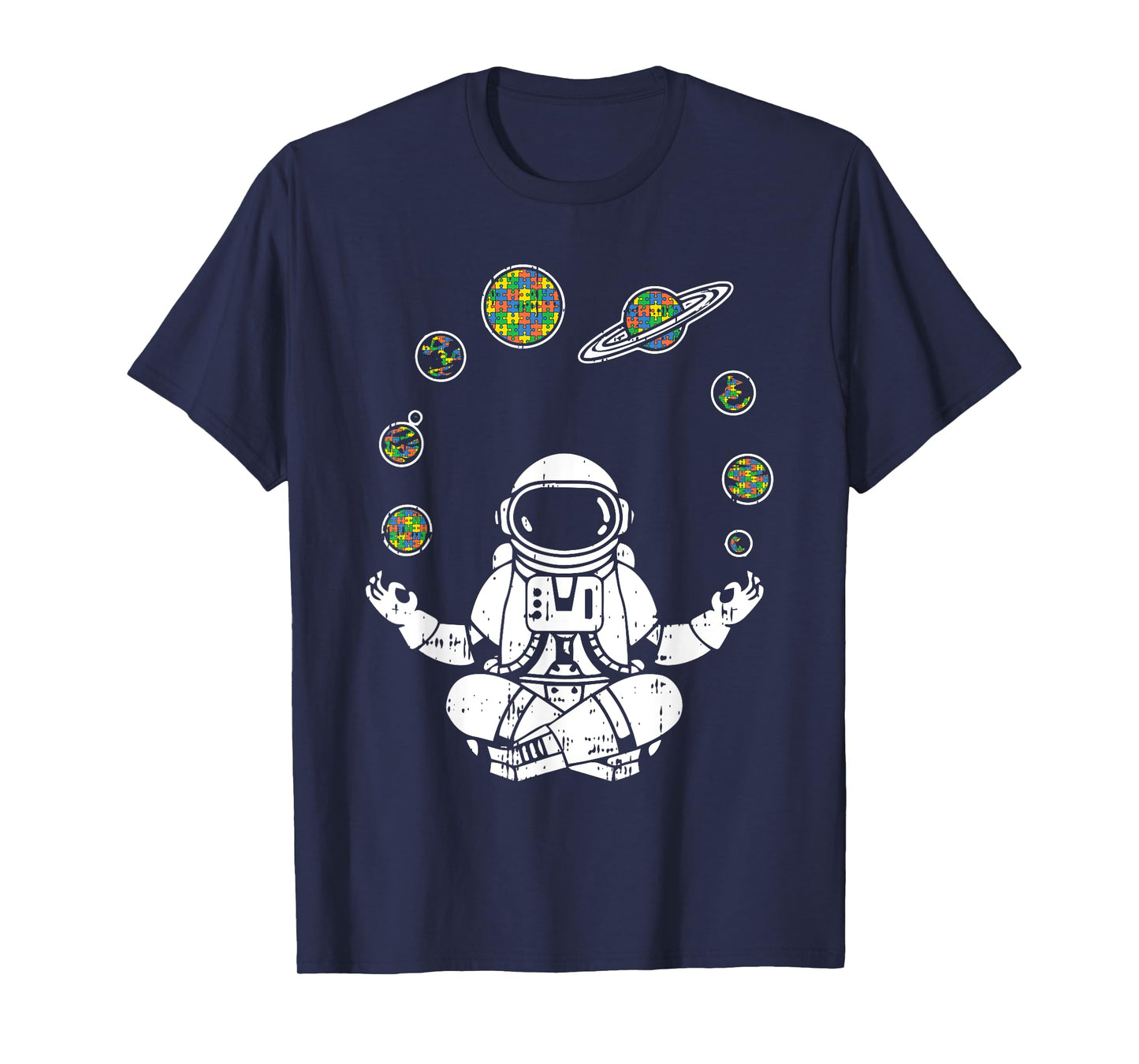 Yoga Astronaut Space Planets Autism Awareness Gifts For Mom T-Shirt