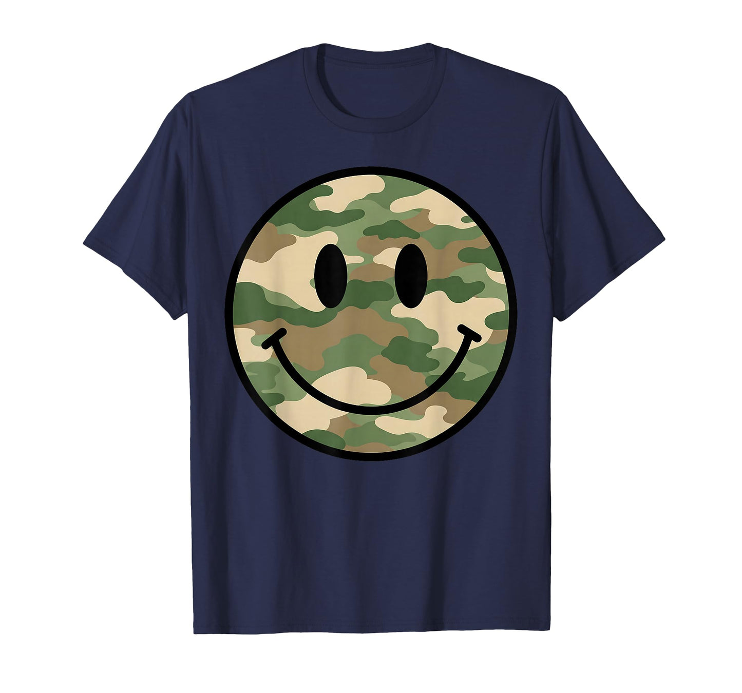 70s Camo Smile Face Smiling Happy Camouflage Lover Funny T-Shirt