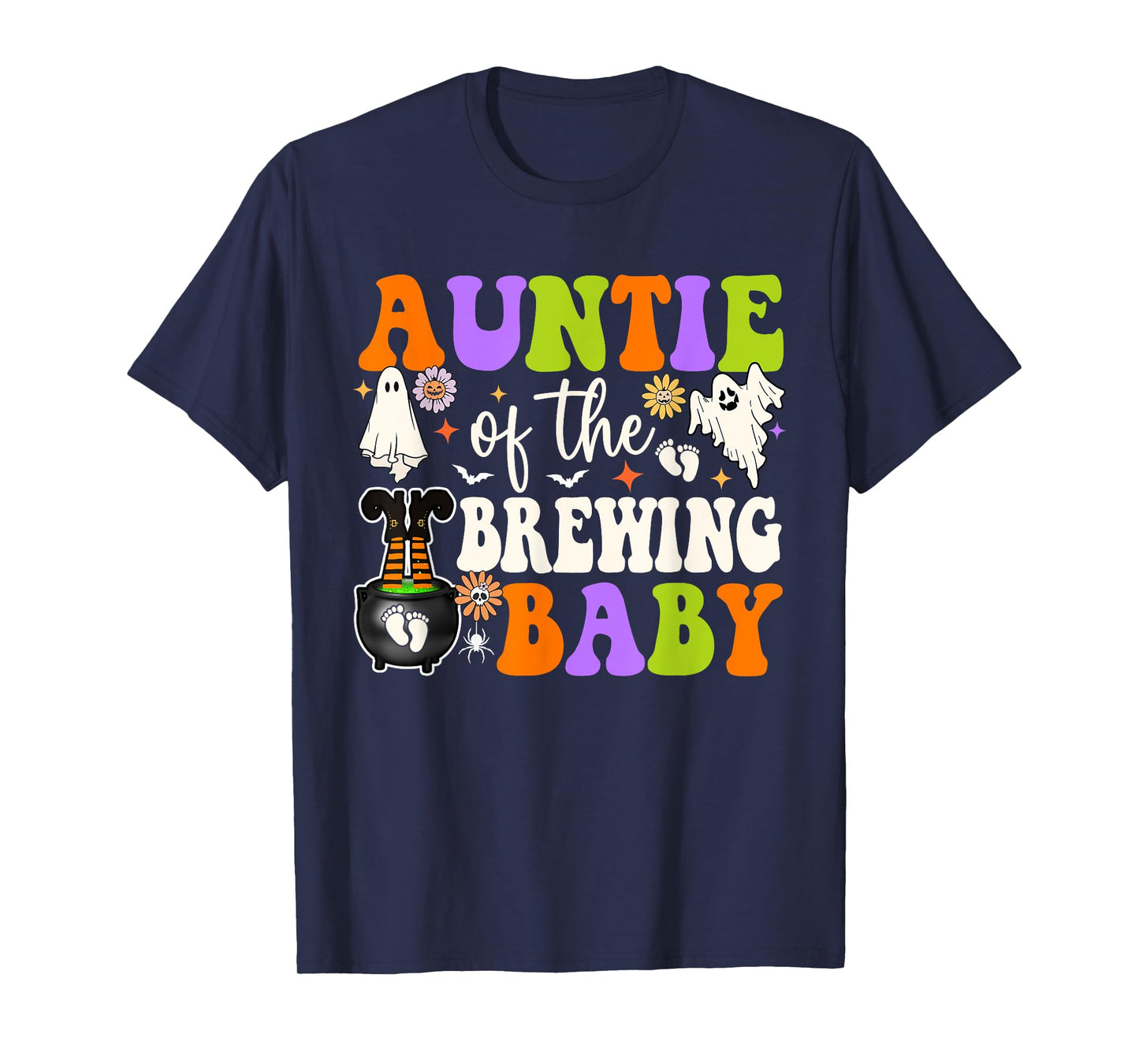 Auntie of Brewing Baby Halloween Theme Baby Shower Spooky T-Shirt