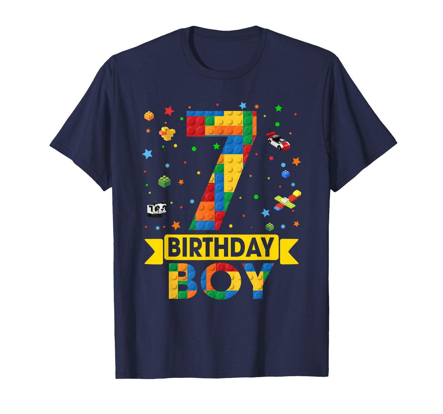Kids Funny 7 Year Old Building Blocks 7th Birthday Boy T-Shirt