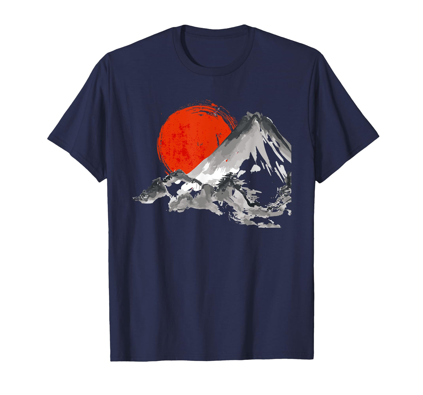 Japanese Rising Sun Over Mount Fuji Watercolor T Shirt T-Shirt