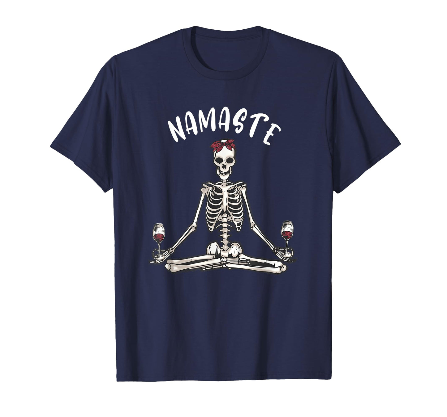 Namaste Yoga Skeleton with Wine funny women's yoga T-Shirt