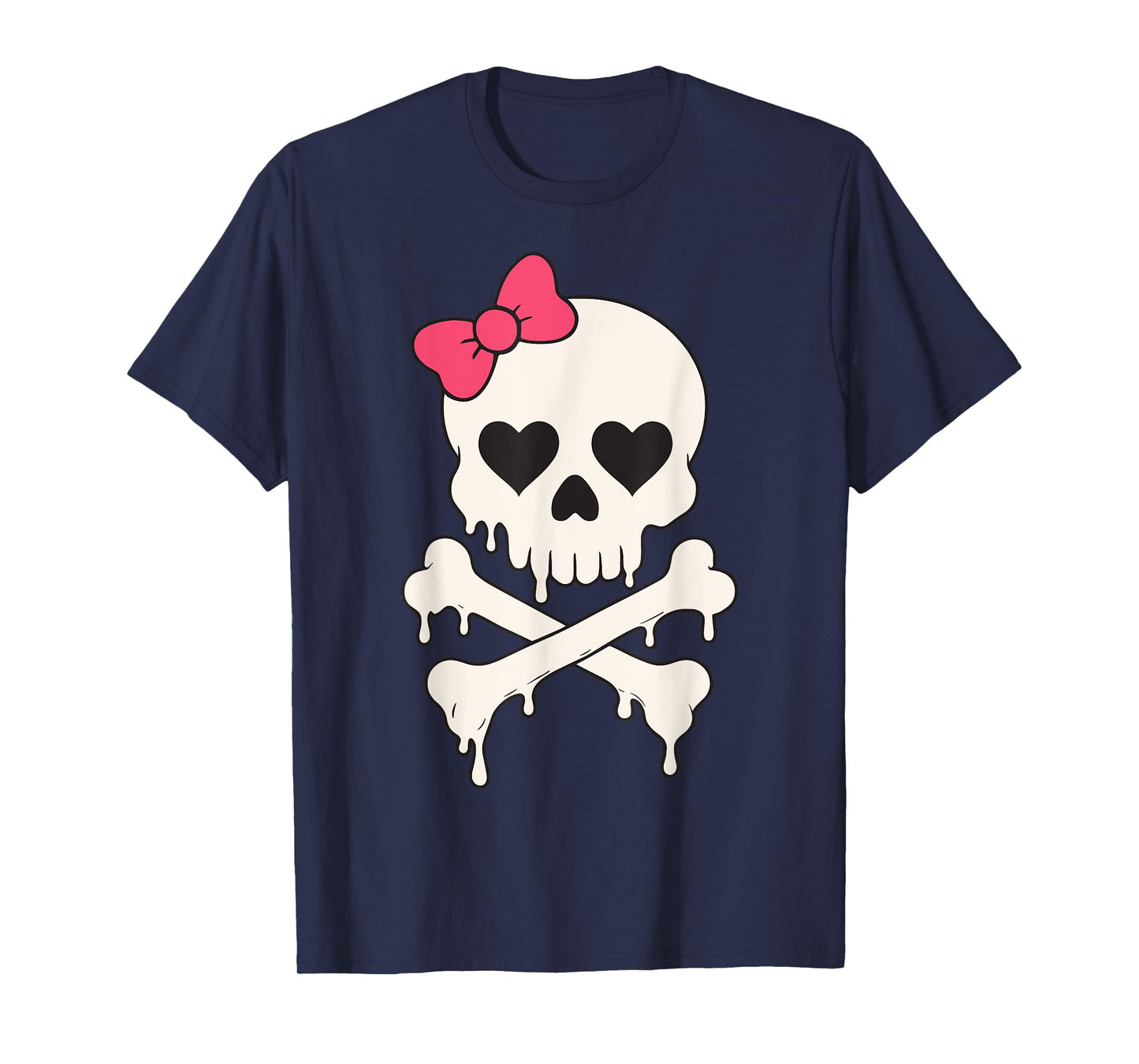 Cute Skull Pink Bow Dripping Crossbone Halloween Women Girls T-Shirt