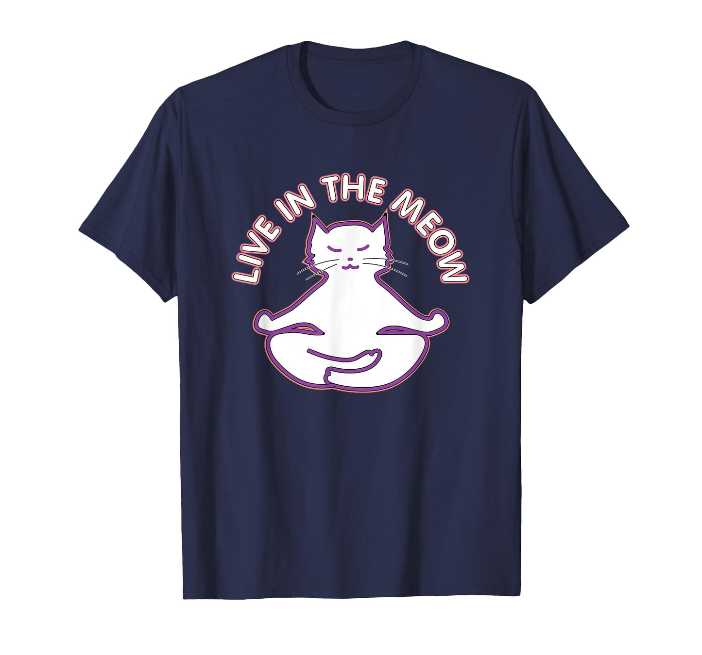 Yoga Teacher Gifts LAD Graphics Yoga Cat 'Live In The Meow' Yogi Kitty Meditation Black Women's Unisex Classic Fit Short Sleeve T-Shirt