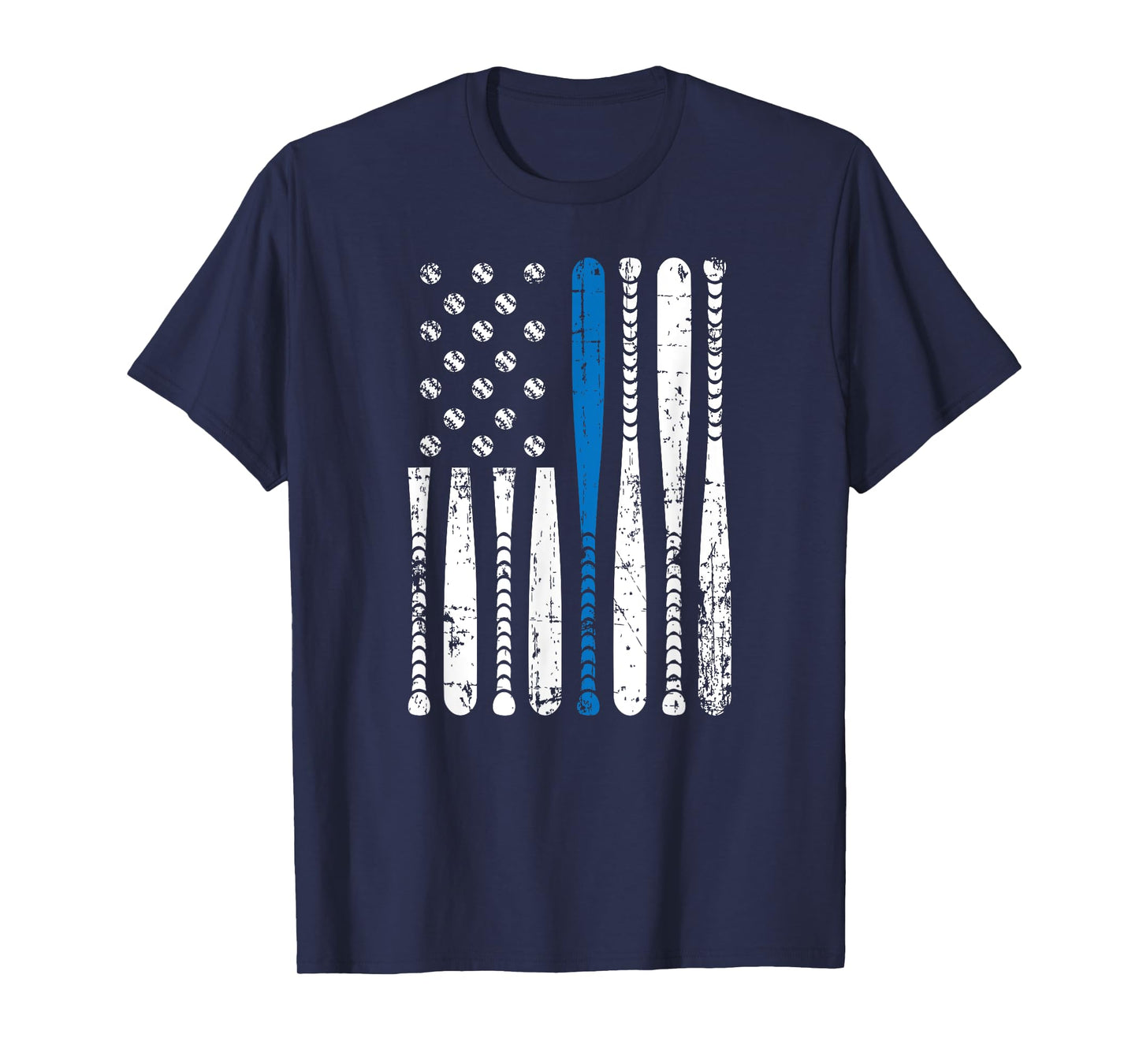 Thin Blue Line LEO USA Flag Police Support Baseball Bat Tee T-Shirt