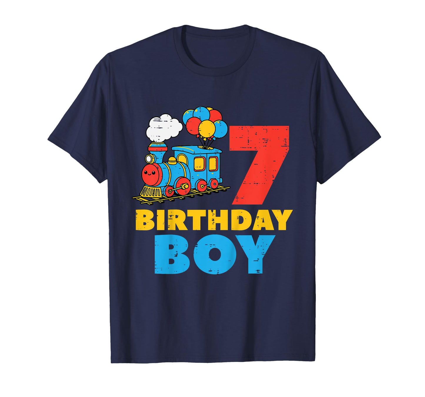 Kids 7th Bday Train Birthday Boy 7 Seven Year Old Party Boys Kids T-Shirt