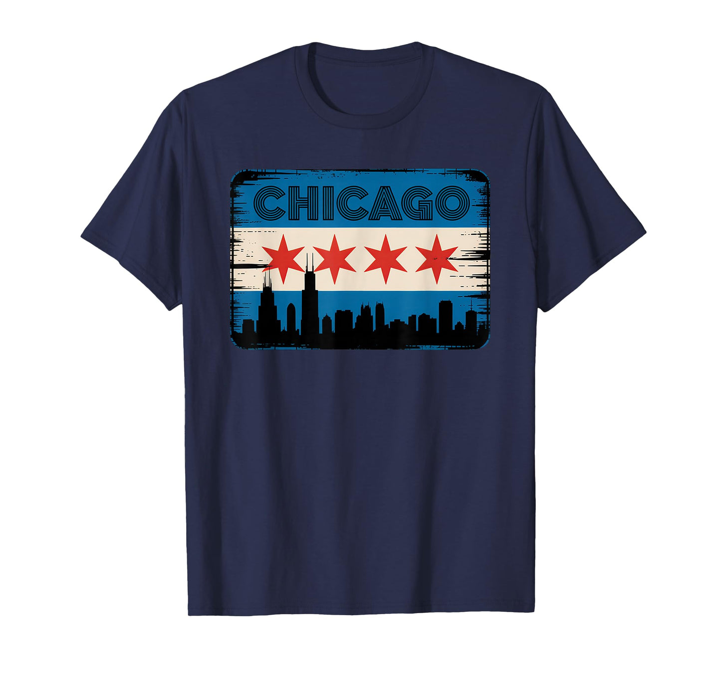 Chicago Skyline Flag Distressed Vintage Design T-Shirt