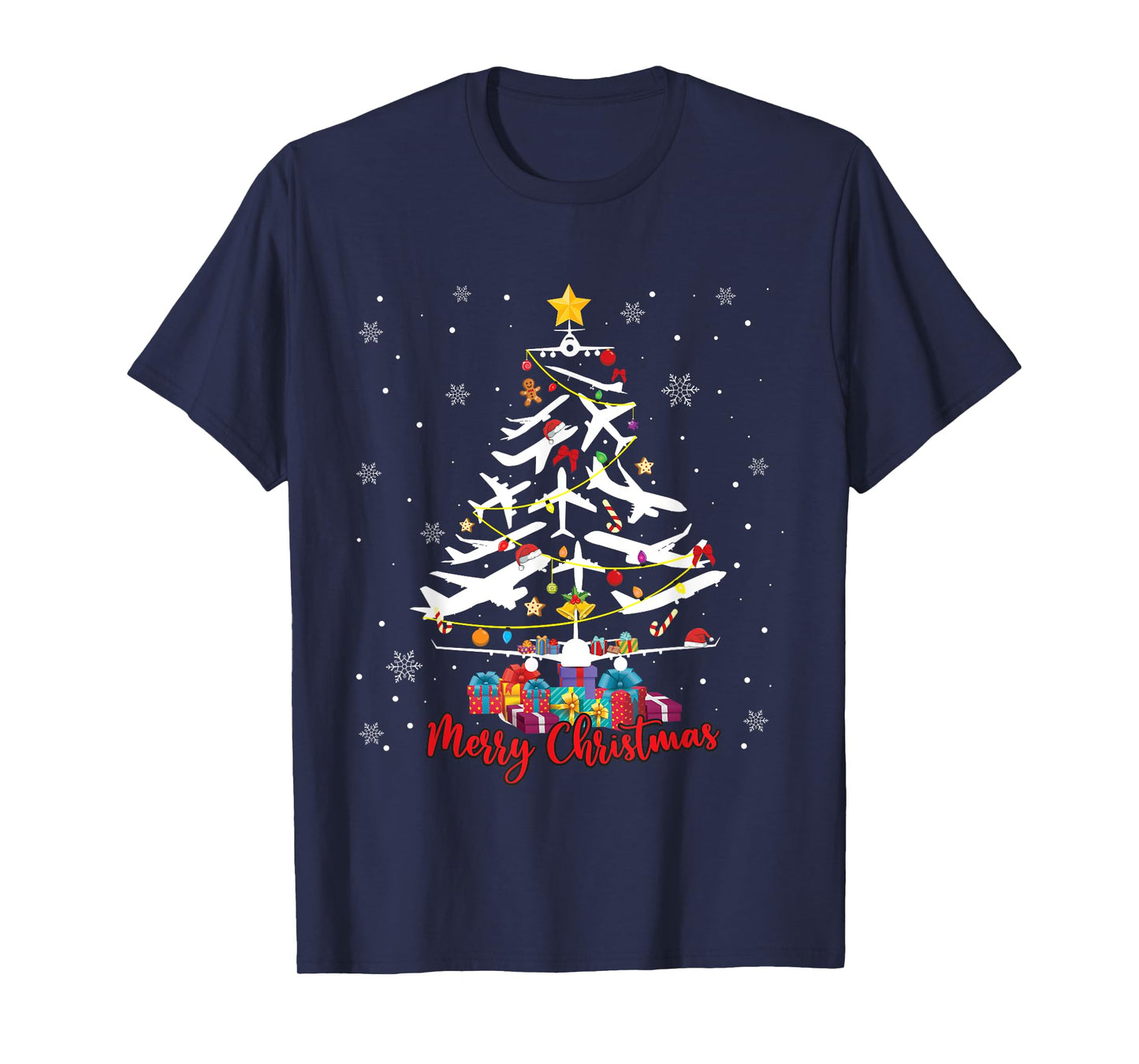 Airplane Christmas Tree Merry Xmas Most Likely Pilot T-Shirt